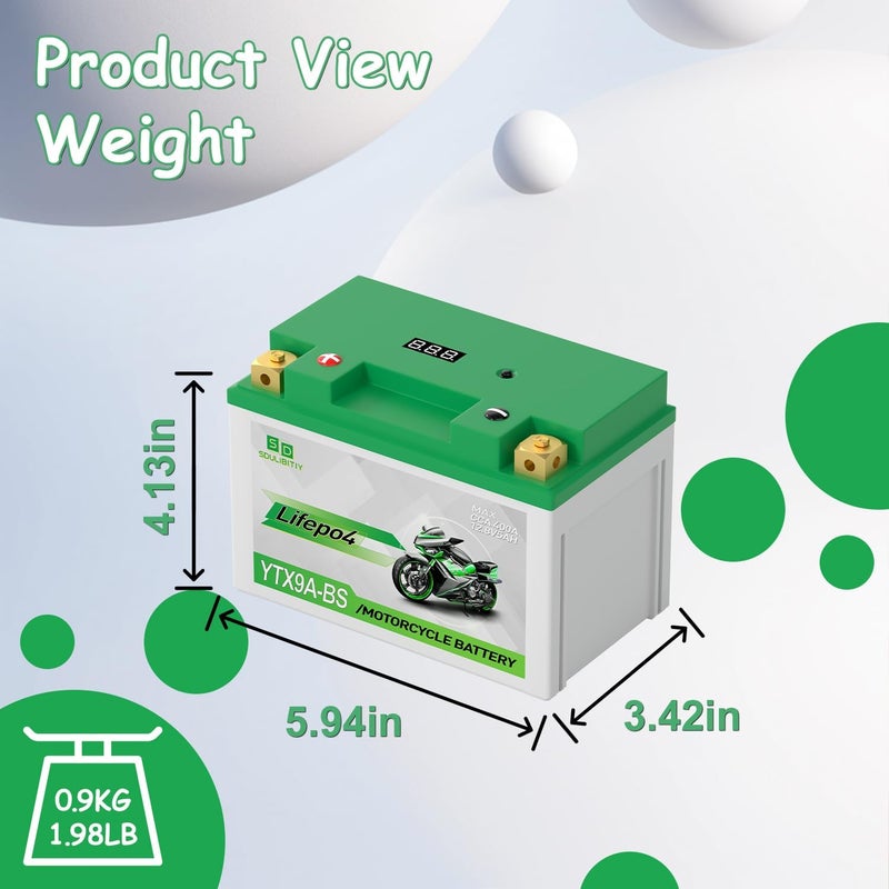 SDULIBITIY بطارية دراجة نارية ليثيوم، YTX9A-BS 12V5AH عالية الأداء للرياضات القوية، متوافقة مع ATV، UTV، PWC، Seadoo، Polaris وبطارية مولد - Image 3